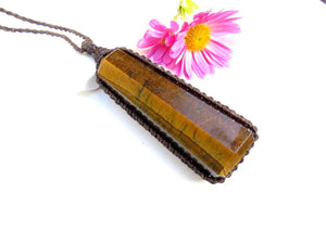 Tiger Iron crystal point necklace, tigers eye necklace, macrame necklace, man pendant, tiger iron meaning, tiger iron for sale