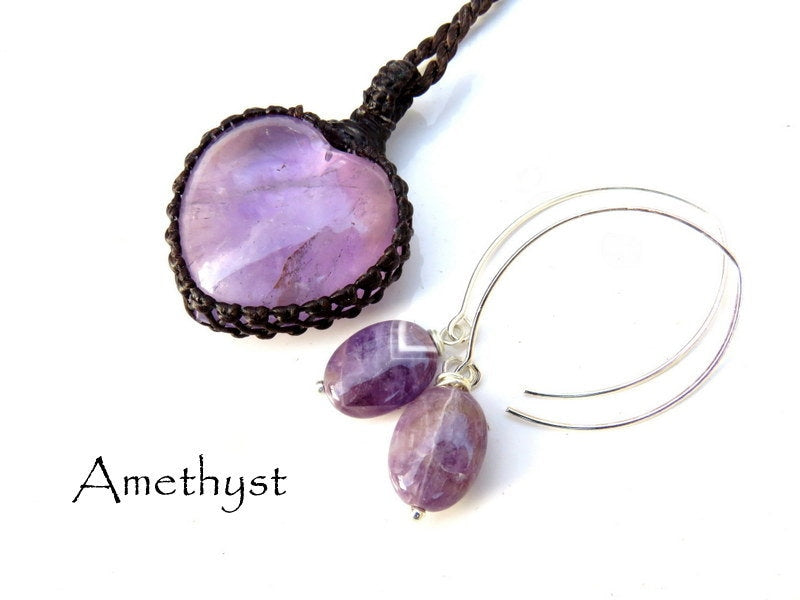 Amethyst earrings and necklace set, Mothers day Jewelry, Amethyst necklace, Amethyst crystal necklace, Jewelry set, girlfriend gift ideas