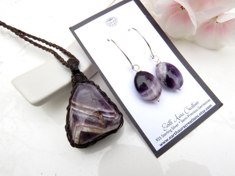Valentines Day Gift, Amethyst earrings and necklace set, Mothers day Jewelry, Amethyst necklace, Amethyst crystal necklace, Jewelry set
