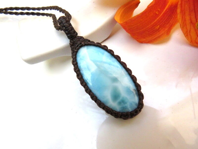 Mother's day gift ideas, Larimar macrame necklace, gifts for the mom, grandmother gift, gift ideas for the boho beauty, gemstone jewelry