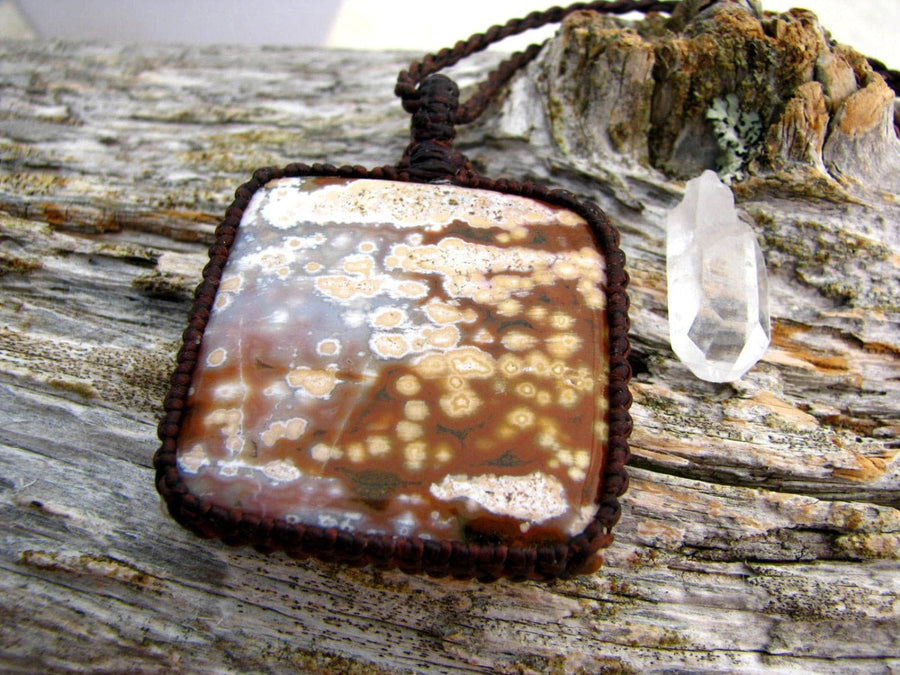 Ocean Jasper Unisex Necklace, Wrapped stone pendant