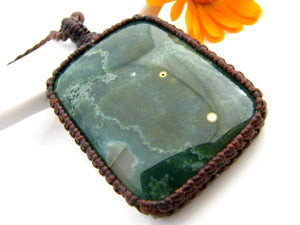 Deep green, square shaped  Ocean Jasper pendant necklace, macrame necklace, jasper gemstone