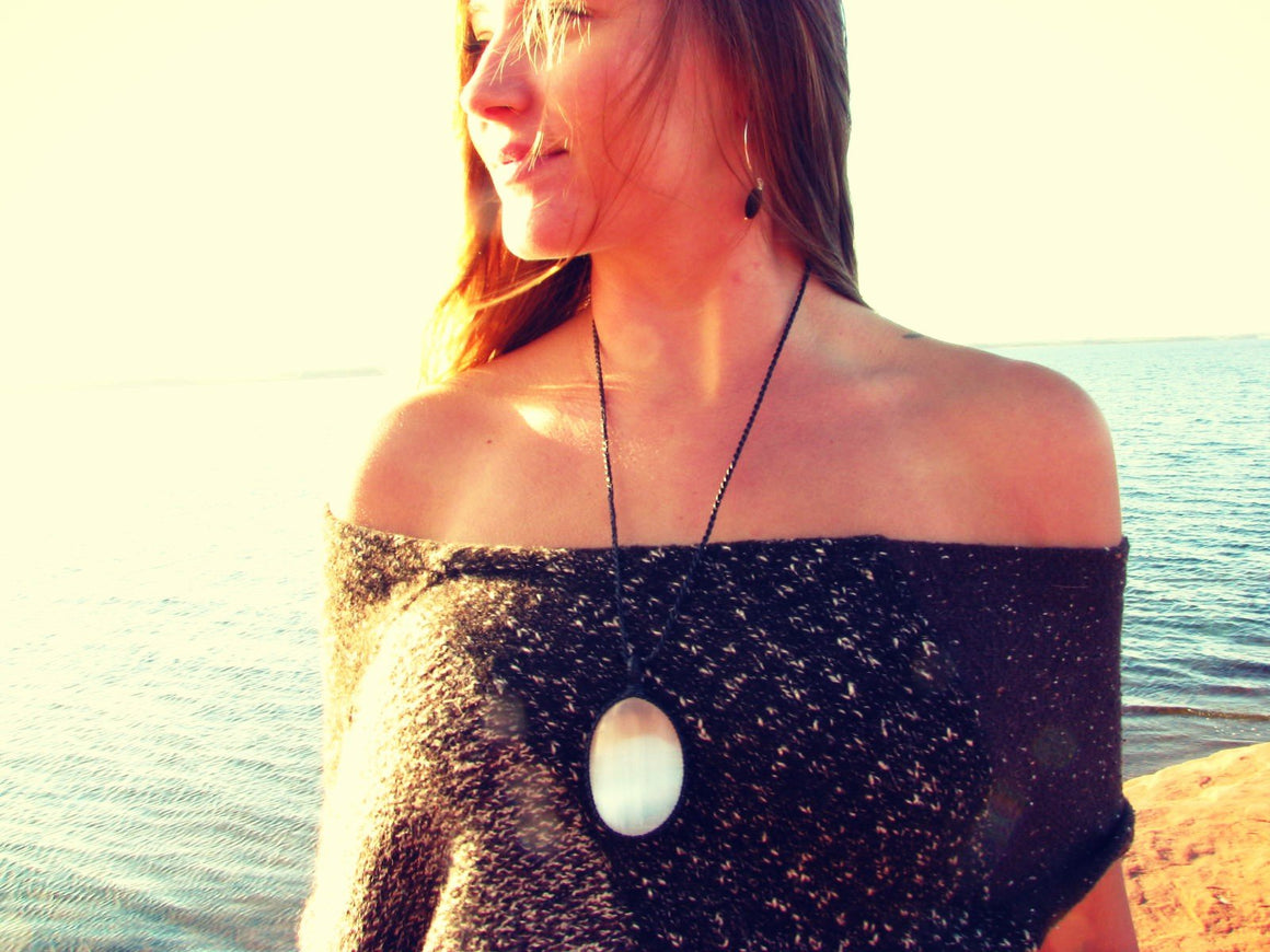 selenite crystal macrame necklace, gemstone jewellery