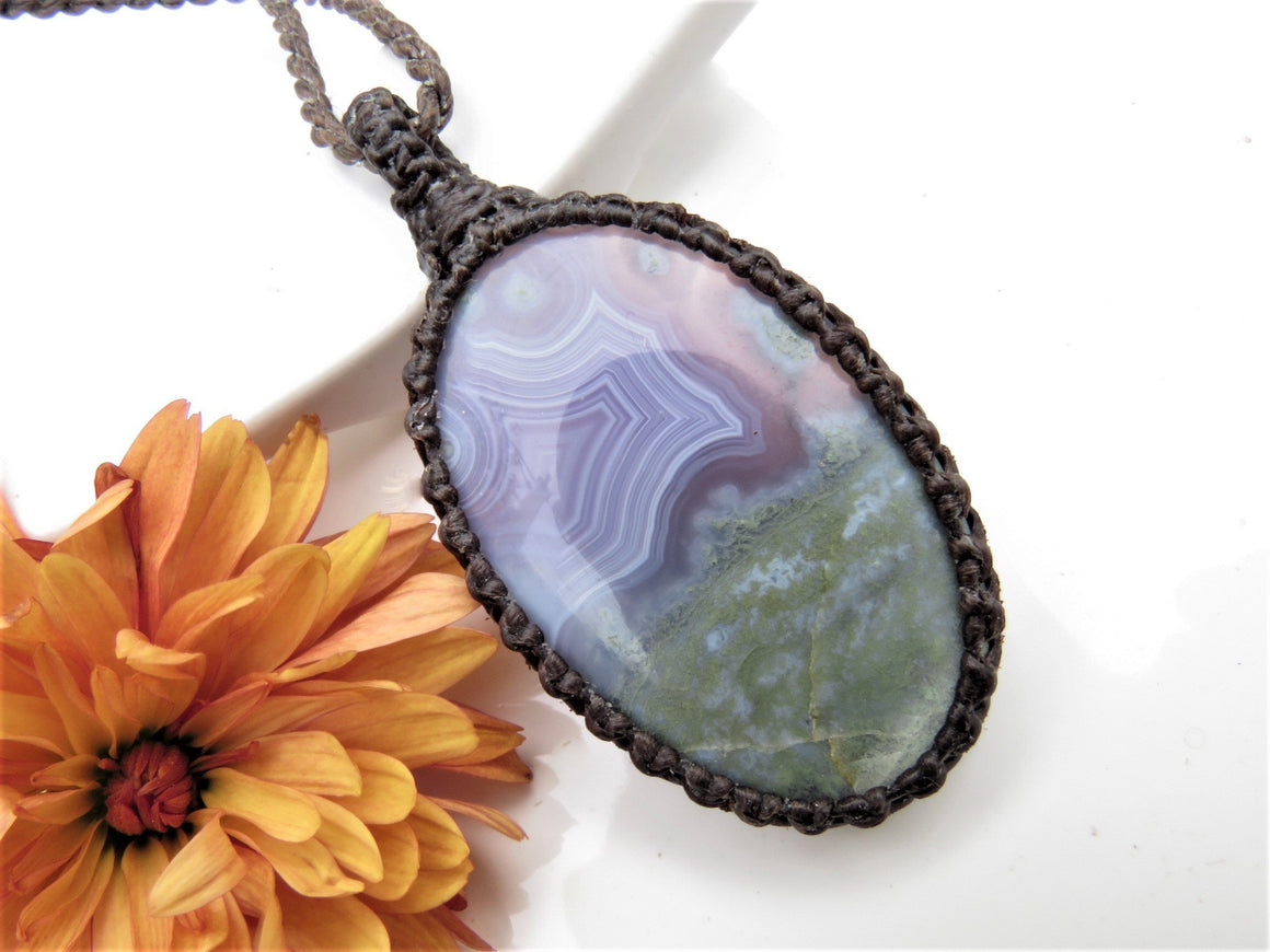 Purple Moss Agate macrame necklace