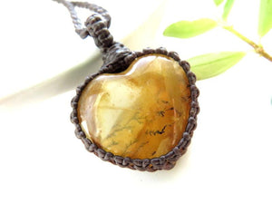 heart shaped crystal, macrame necklace