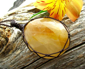 golden healer quartz, solar plexus macrame necklace