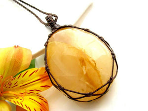 golden healer quartz crystal macrame necklace