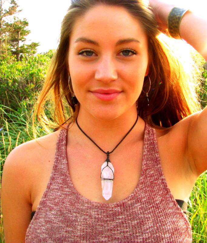 Unisex crystal point necklace, macrame jewelry