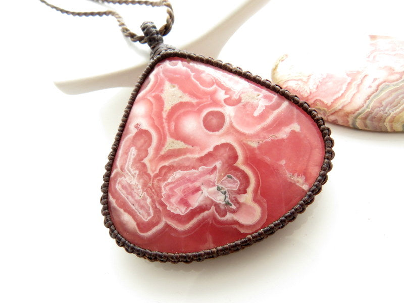 rhodocrosite macrame  necklace