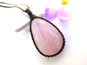 rose quartz teardrop gemstone crystal necklace