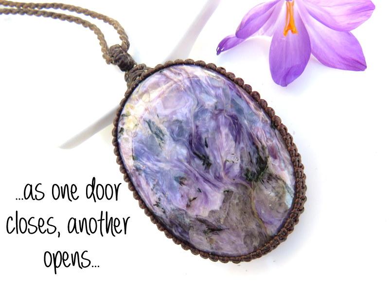 charoite gemstone macrame necklace