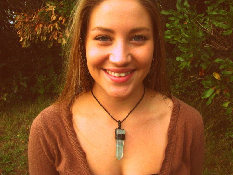 Green Fluorite crystal necklace, green fluorite jewelry