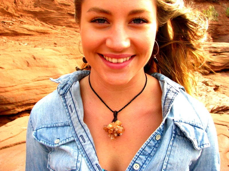 Aragonite Crystal Macrame Necklace: Peach Brown Gemstone Pendant