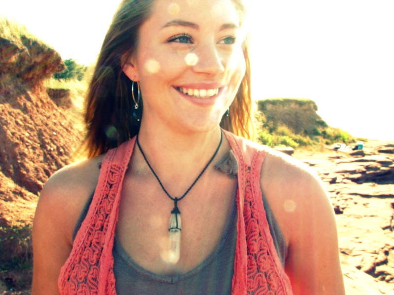 Lemurian Laser Quartz crystal macrame necklace, clear quartz crystal healing necklace