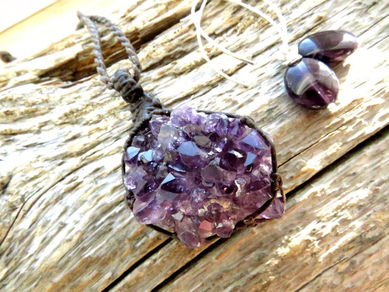 Amethyst crystal necklace and earring set, Amethyst jewelry