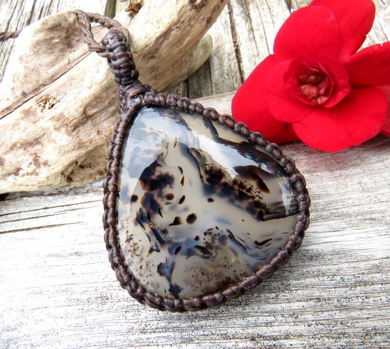 Montana Agate macrame necklace, montana agate jewelry