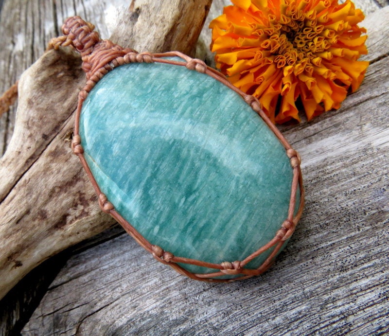 Self Love Amazonite Healing necklace, Macrame necklace