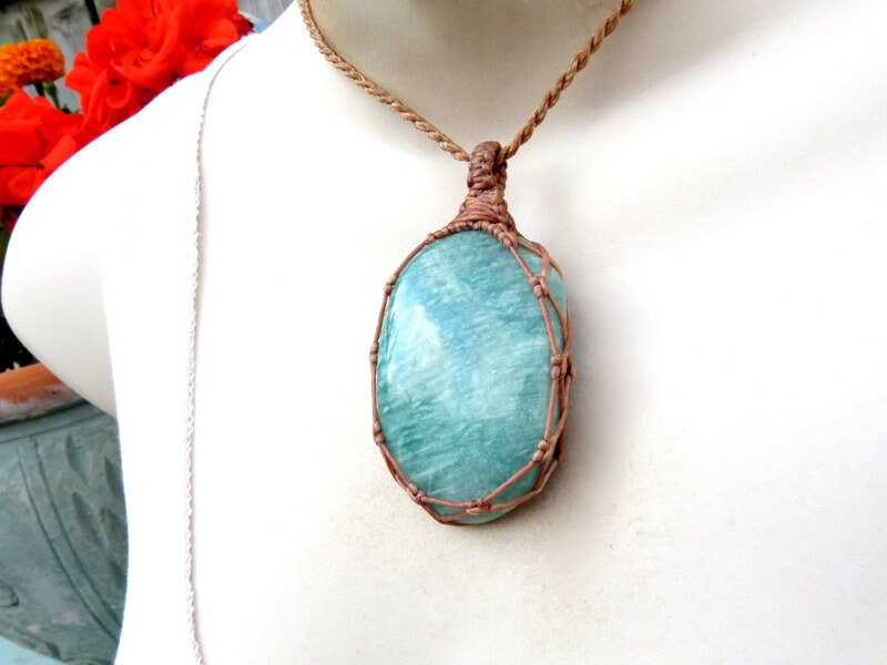 Self Love Amazonite Healing necklace, Macrame necklace