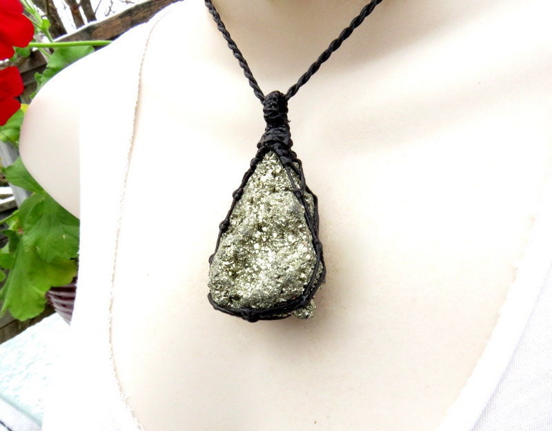 Pyrite druzy crystal necklace, pyrite jewelry