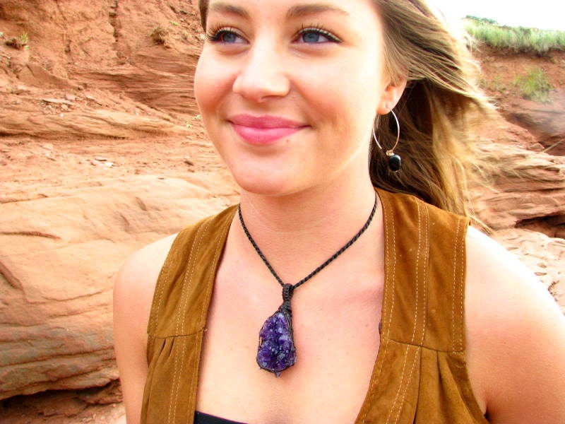 Amethyst druzy crystal necklace, christmas gift ideas for her