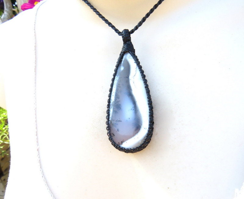 Dendrite Opal gemstone necklace, black and white