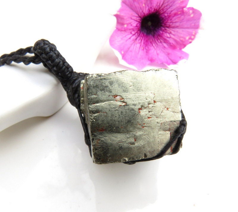 Pyrite macrame necklace, pyrite necklace