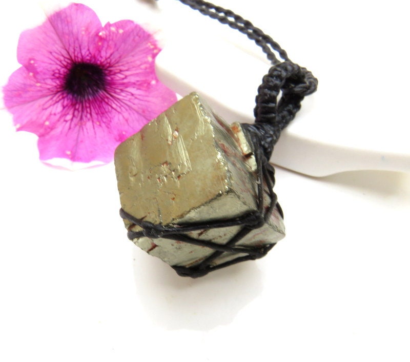 Pyrite macrame necklace, pyrite necklace