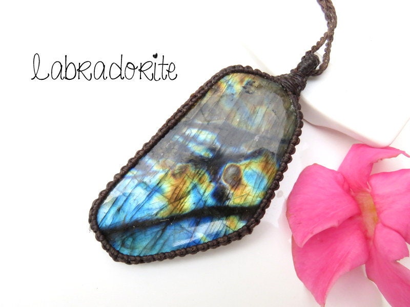 Labradorite macrame necklace, statement necklace