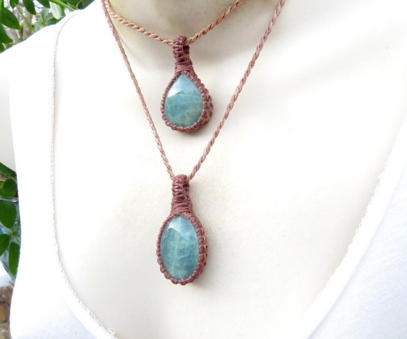 Aquamarine crystal necklace set, Gift for daughter