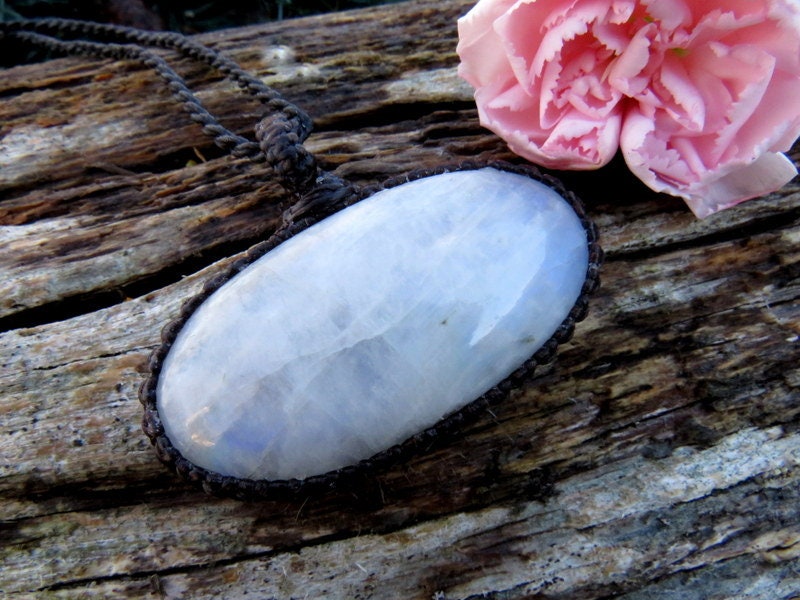 Rainbow Moonstone gemstone necklace, macrame necklace