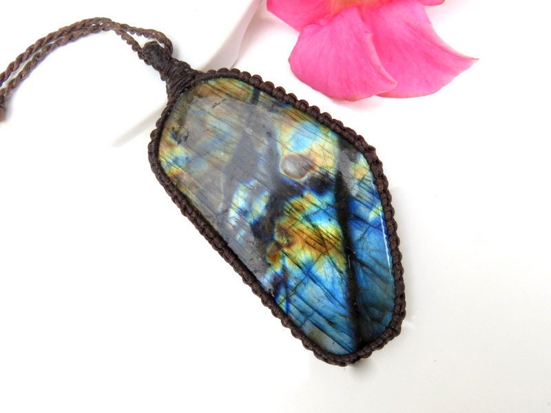 Labradorite macrame necklace, statement necklace