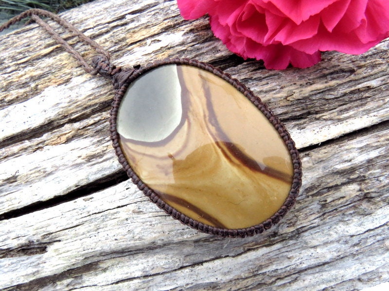 Polychrome Jasper Macrame Necklace: Sage Green Desert Landscape