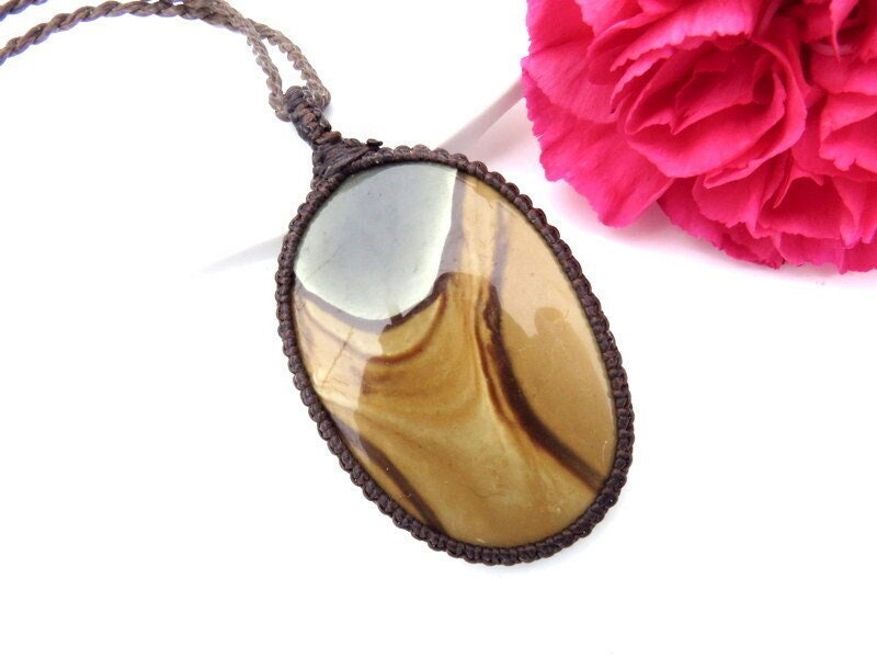 Polychrome Jasper Macrame Necklace: Sage Green Desert Landscape