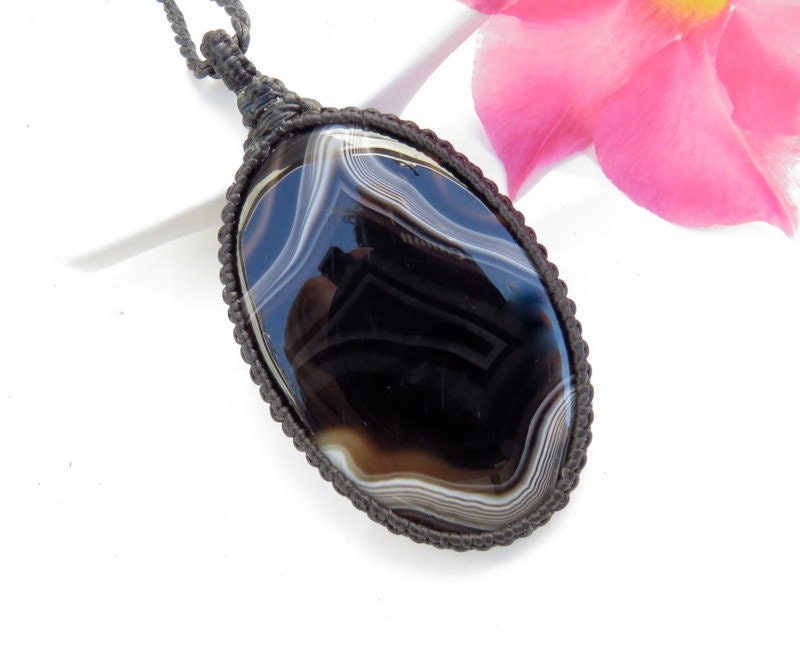 Happiness stone, extra large sardonyx gemstone necklace