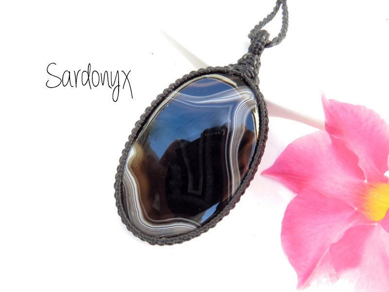 Happiness stone, extra large sardonyx gemstone necklace