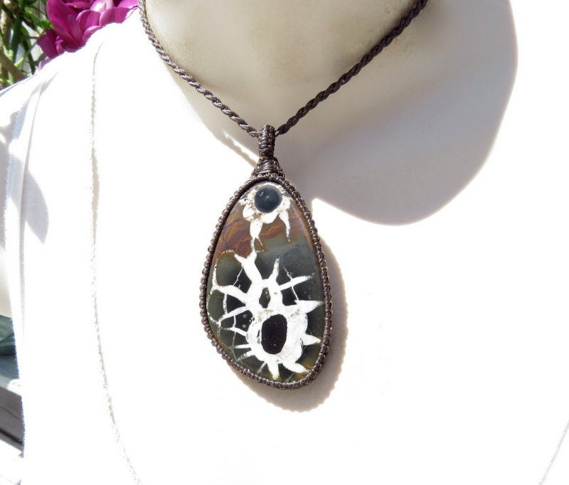 Septarian Dragon Stone Necklace: Macrame Fossil Gemstone Jewelry