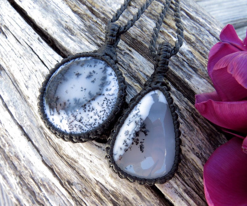 Dendrite Opal Macrame Necklace Set: Growth & Change, Adjustable Cord