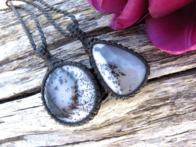 Dendrite Opal Macrame Necklace Set: Growth & Change, Adjustable Cord