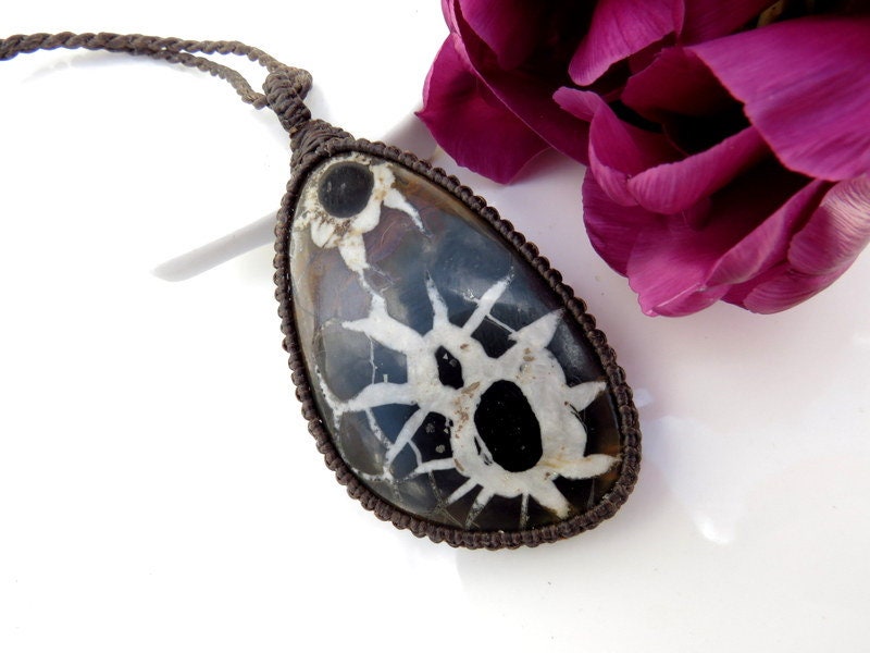 Septarian Dragon Stone Necklace: Macrame Fossil Gemstone Jewelry