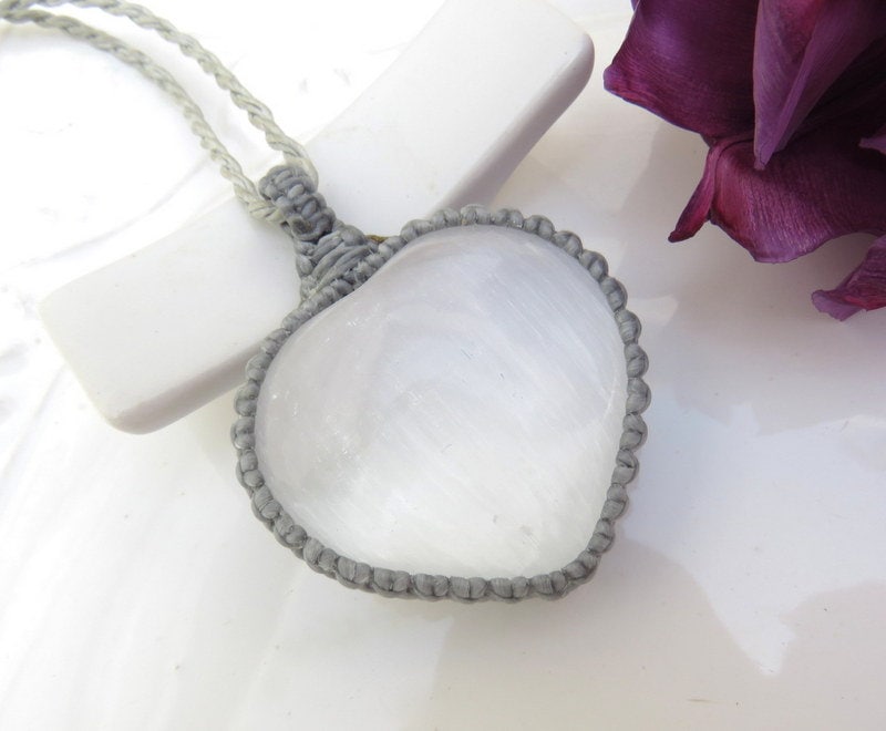 Mothers day gift for women, Selenite Heart Necklace