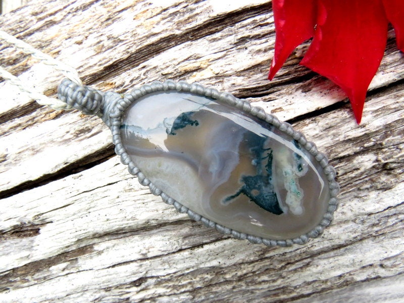 Moss Agate macrame necklace, moss agate jewelry