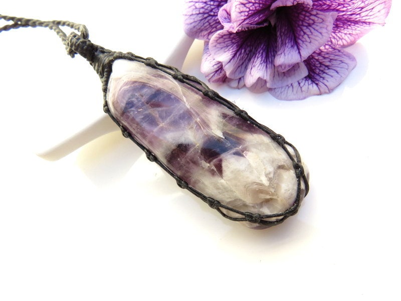 Dream Amethyst macrame necklace, dream amethyst pendant