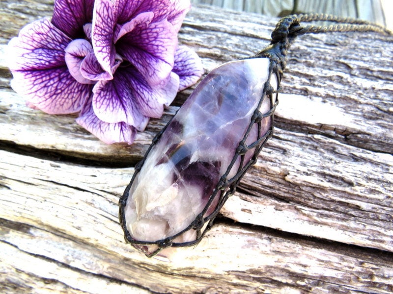 Dream Amethyst macrame necklace, dream amethyst pendant