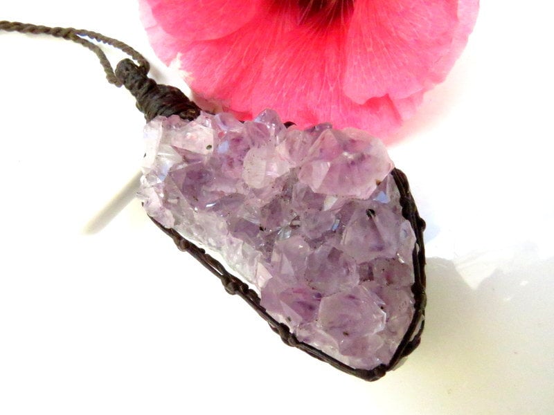 Amethyst crystal necklace, for february birthday