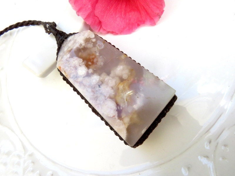 Flower Agate crystal point necklace, agate jewelry