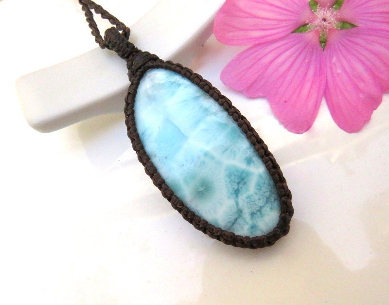 Larimar macarme necklace, Larimar gemstone