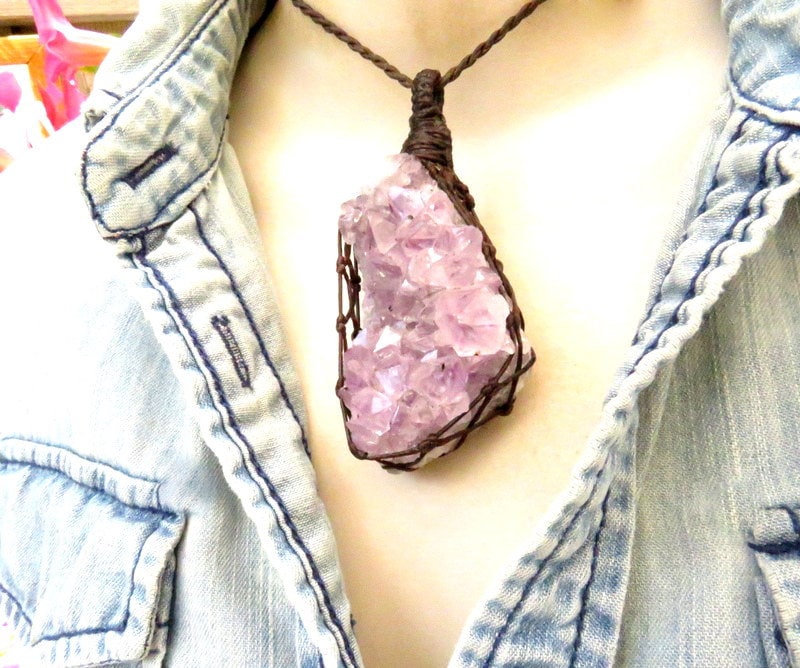 Amethyst crystal necklace, for february birthday
