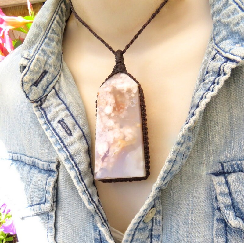 Flower Agate crystal point necklace, agate jewelry