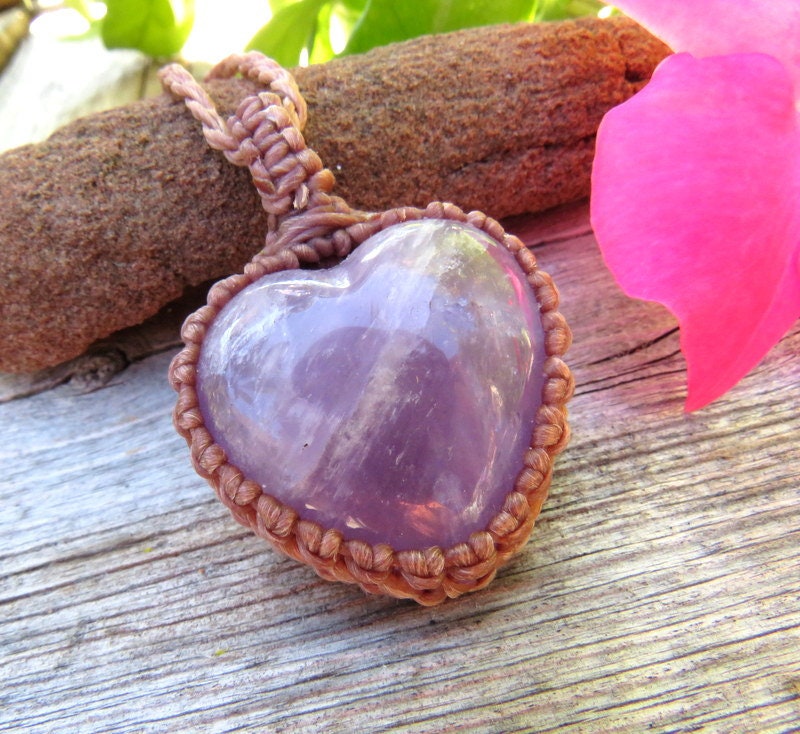 Amethyst heart macrame necklace, gift ideas for the jewelry lover
