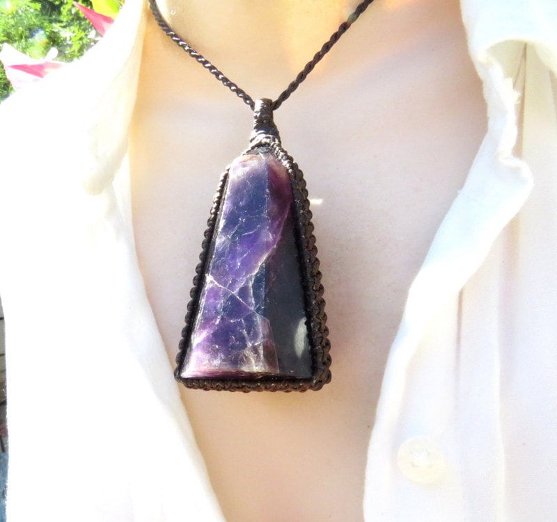 Amethyst necklace, amethyst crystal point